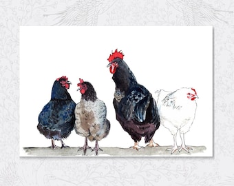 Chicken Squad Watercolor Illustration Art Print Unframed