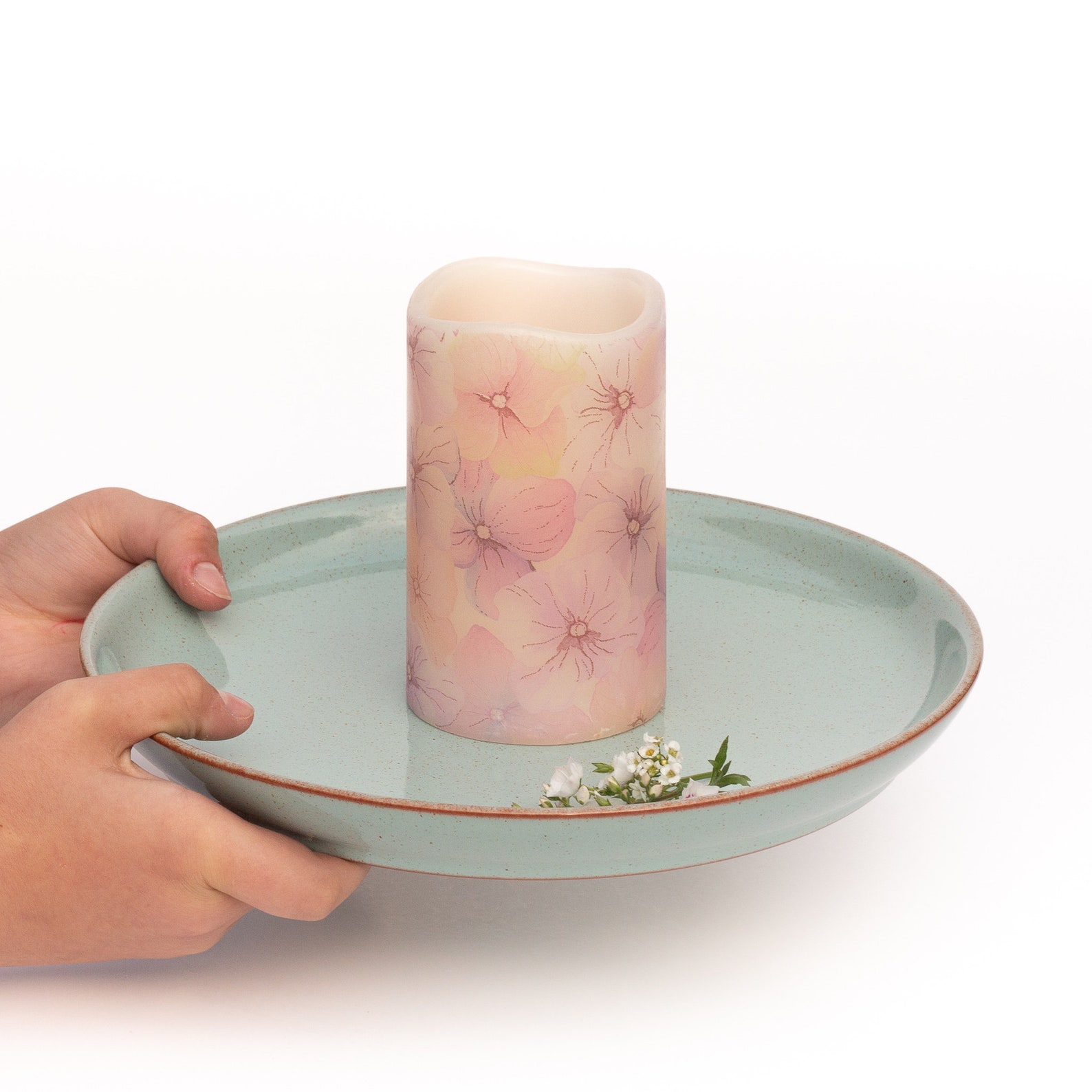 Pink Flameless Candle Pillar Candle Floral LED Candle Etsy