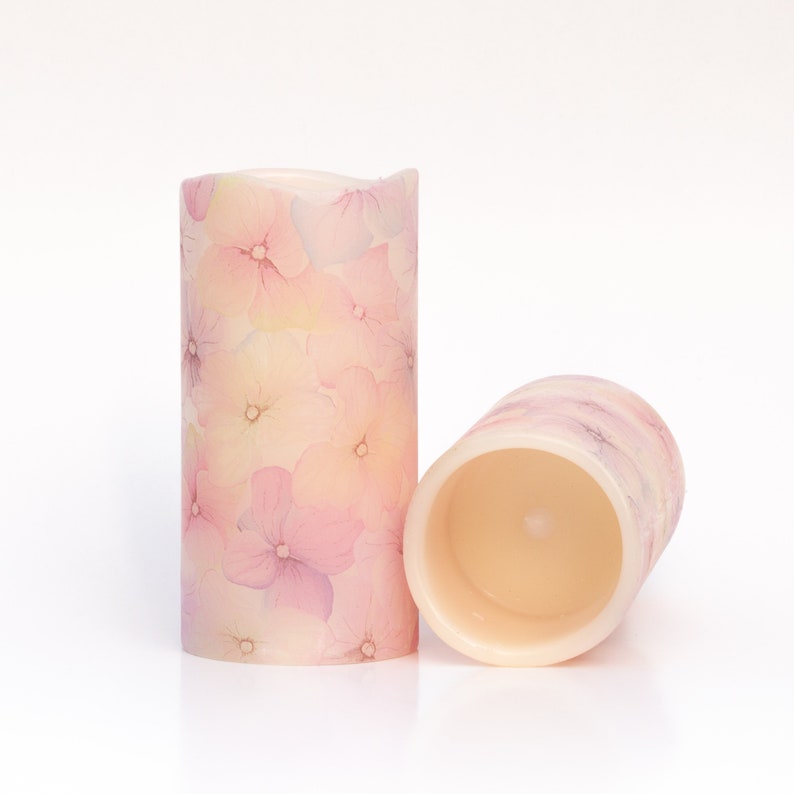 Pink Flameless Candle Pillar Candle Floral LED Candle Etsy