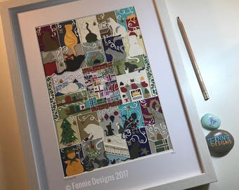 Christmas Cats Advent Papercut TEMPLATE - Personal & Commercial Use NOW REDUCED