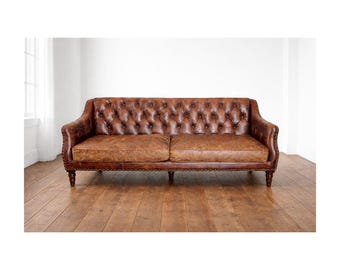 Vintage Cognac Leather Chesterfield with Nailhead Trim (SHIPPING NOT FREE)