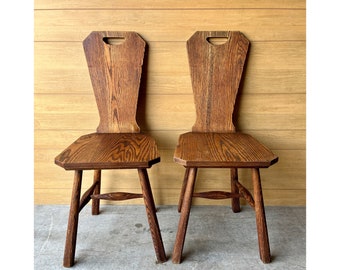 Oak Brutalist Side Chairs a Pair (SHIPPING NOT FREE)