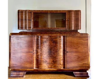 Monumental Early 20th Century German Art Deco Two Piece Buffet (SHIPPING NOT FREE)