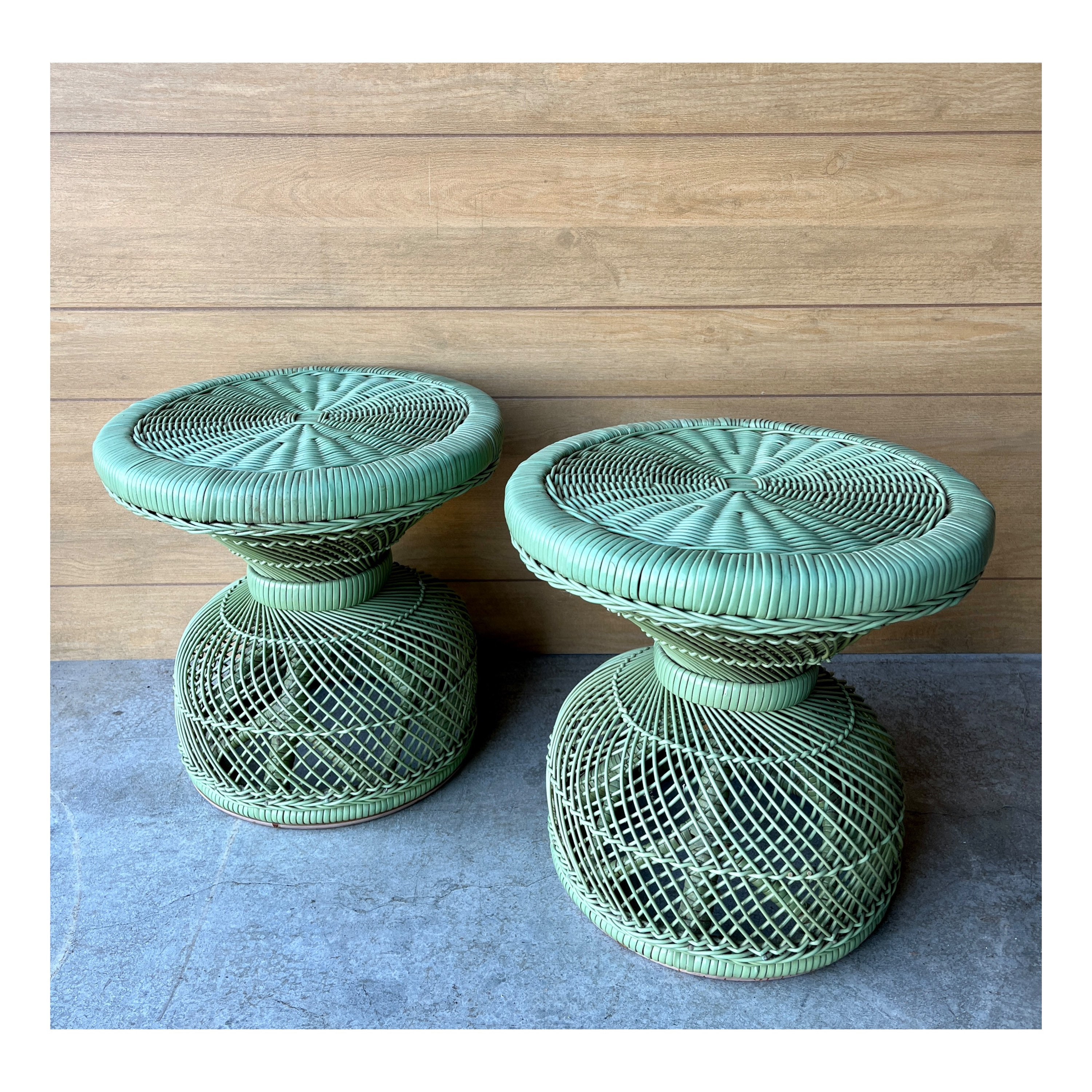 1950s Woven Plastic Wicker Occasional Tables a Pair SHIPPING NOT FREE