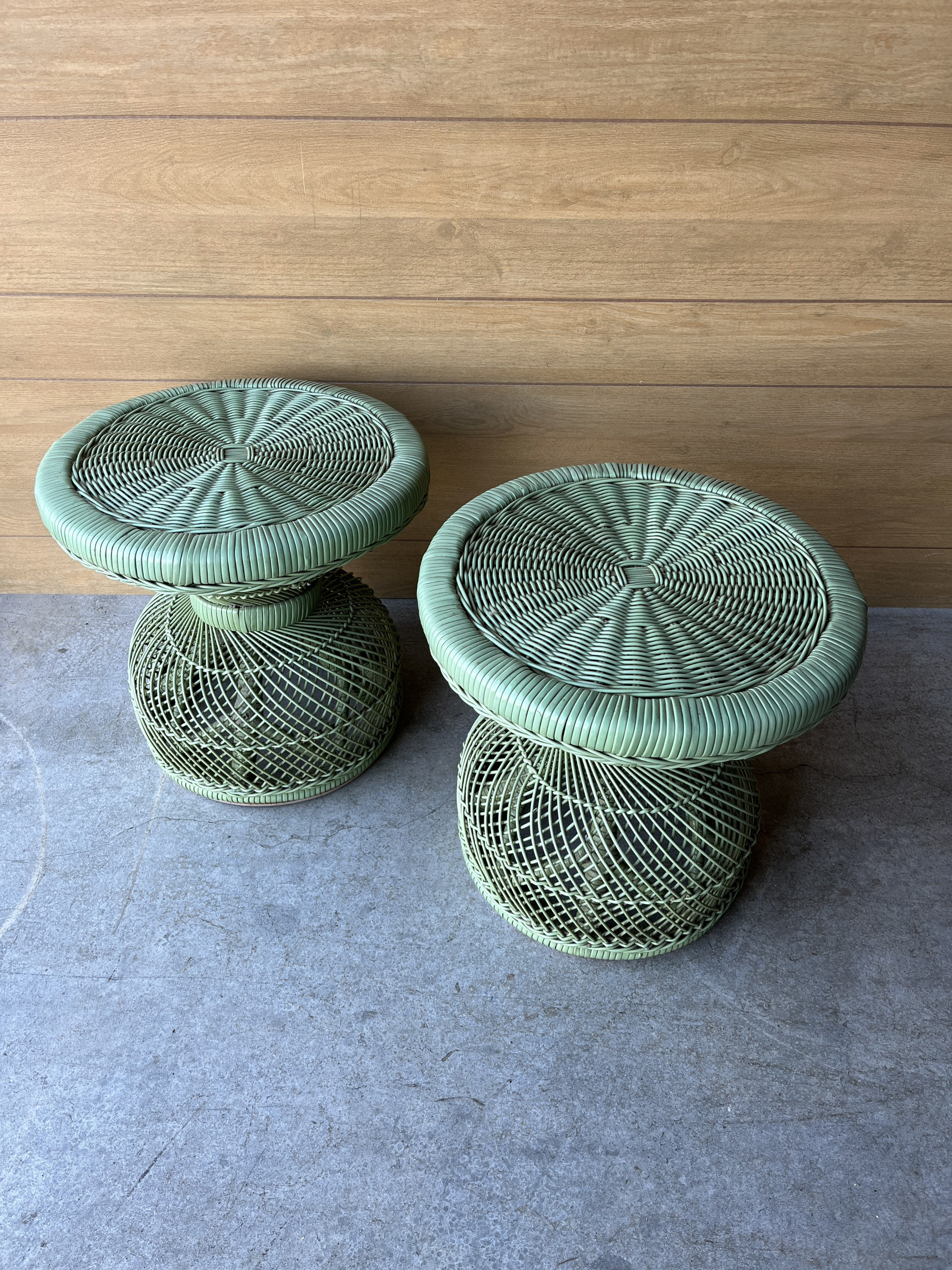 1950s Woven Plastic Wicker Occasional Tables a Pair SHIPPING NOT FREE
