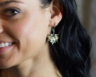 Brass Fall Leaf Earrings with Silver Accents