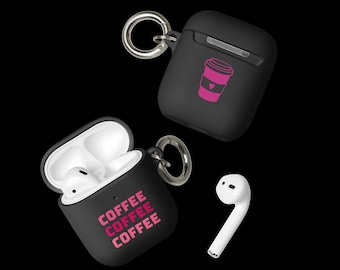 Estuche negro para AirPods con mosquetón – Funda protectora de TPU a prueba de golpes – Regalo con diseño de café