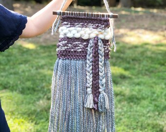 Mauve, Gray Blue, Tan & Cream Loose Weaving - Woven Wall Hanging