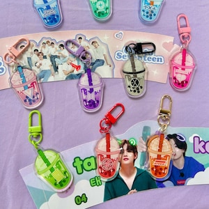 Kpop Group Boba Keychain Cute Merch Charm Kawaii Aesthetic Korean Music NewJeans Exo BTS Ateez Stray Kids BlackPink NCT Shinee Seventeen TXT
