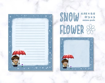 Taehyung Snow Flower Merch | Memo Pads | Buttons | Stickers