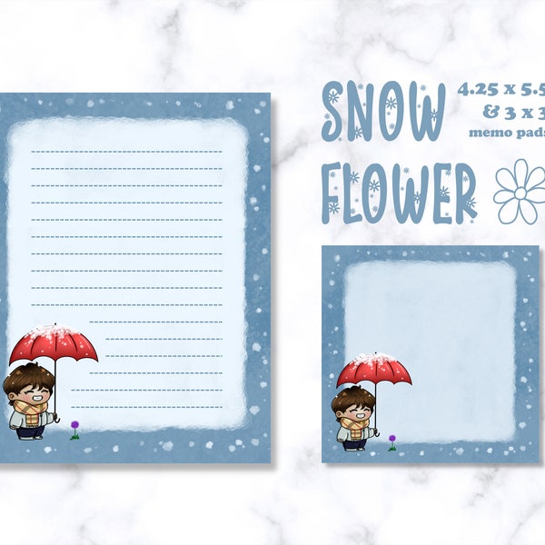 Taehyung Snow Flower Merch | Memo Pads | Buttons | Stickers