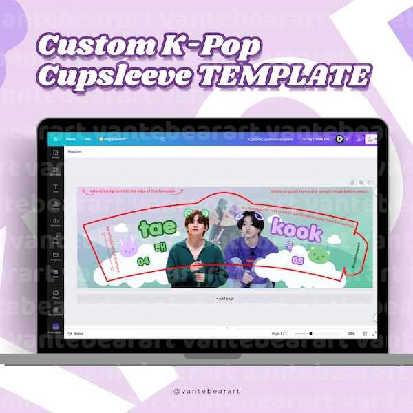 DIY Custom Kpop Cupsleeve TEMPLATES | custom design template Korean pop music cupsleeve event birthday cafe digital download