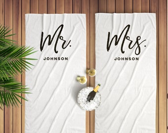 Newlywed Beach Towel Engagement or Honeymoon Gift for Couple Mr and Mrs Towel