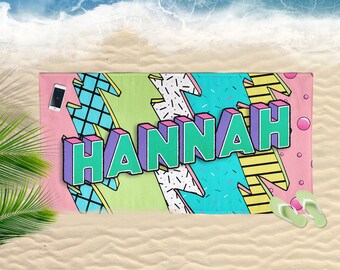 Personalized Beach Towel | 90s Clothing Beach Towel 80s Pattern Gift for Her | 90s Birthday | Custom Towel | 90s Nostalgia