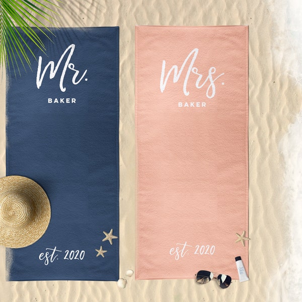 Mr and Mrs Beach Personalized Beach Towels | Honeymoon Gift | His and Hers Newlywed Gift | Personalized Wedding Gift