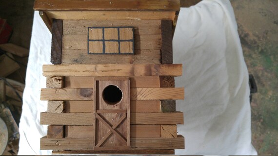 Slant Roof Log Cabin Birdhouse Etsy