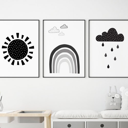 Black and White Rainbow Wall Art Set of 3 Printable Etsy