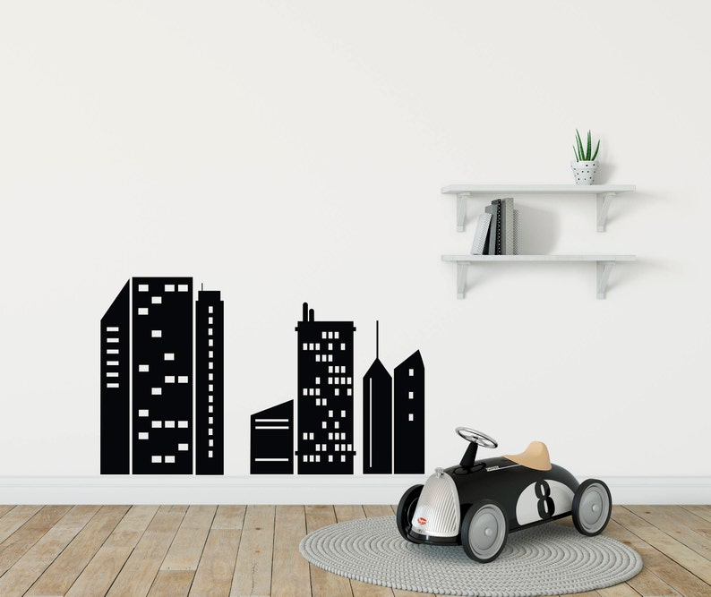 City Wall Decals Kids Room Stickers Buildings Boys Decor Childrens Nursery