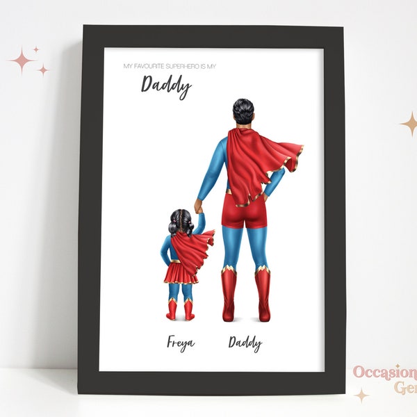 Personalised Fathers Day Portrait, Superhero Dad, Custom Fathers Day Print, Gift for Him, Father and child personalised art
