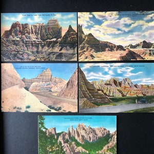 Five Vintage Badlands, SD Postcards - Unused