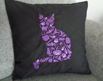 Black cat pillow | Etsy Purple Cat Pillow Cover