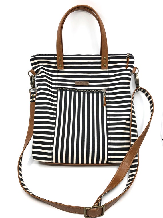 black and white striped crossbody bag