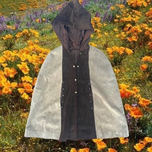 70s Suede Hooded Capelet Poncho: Chocolate Brown Retro Faerie Cloak