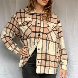 Plaid Fleece Shacket: Earth Tone Button-Up Chore Coat