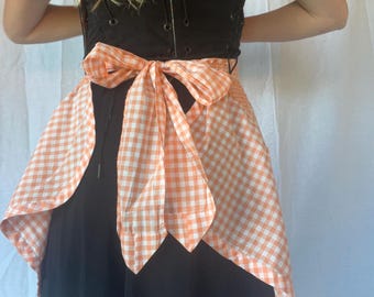 Vintage Gingham Half Apron: Smocked Handmade 50s Kitchen