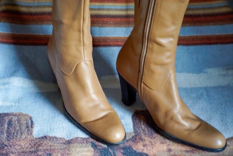 90s Enzo Angliolini Mid-calf Genuine Leather Tan Camel ...