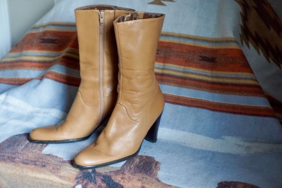 camel mid calf boots