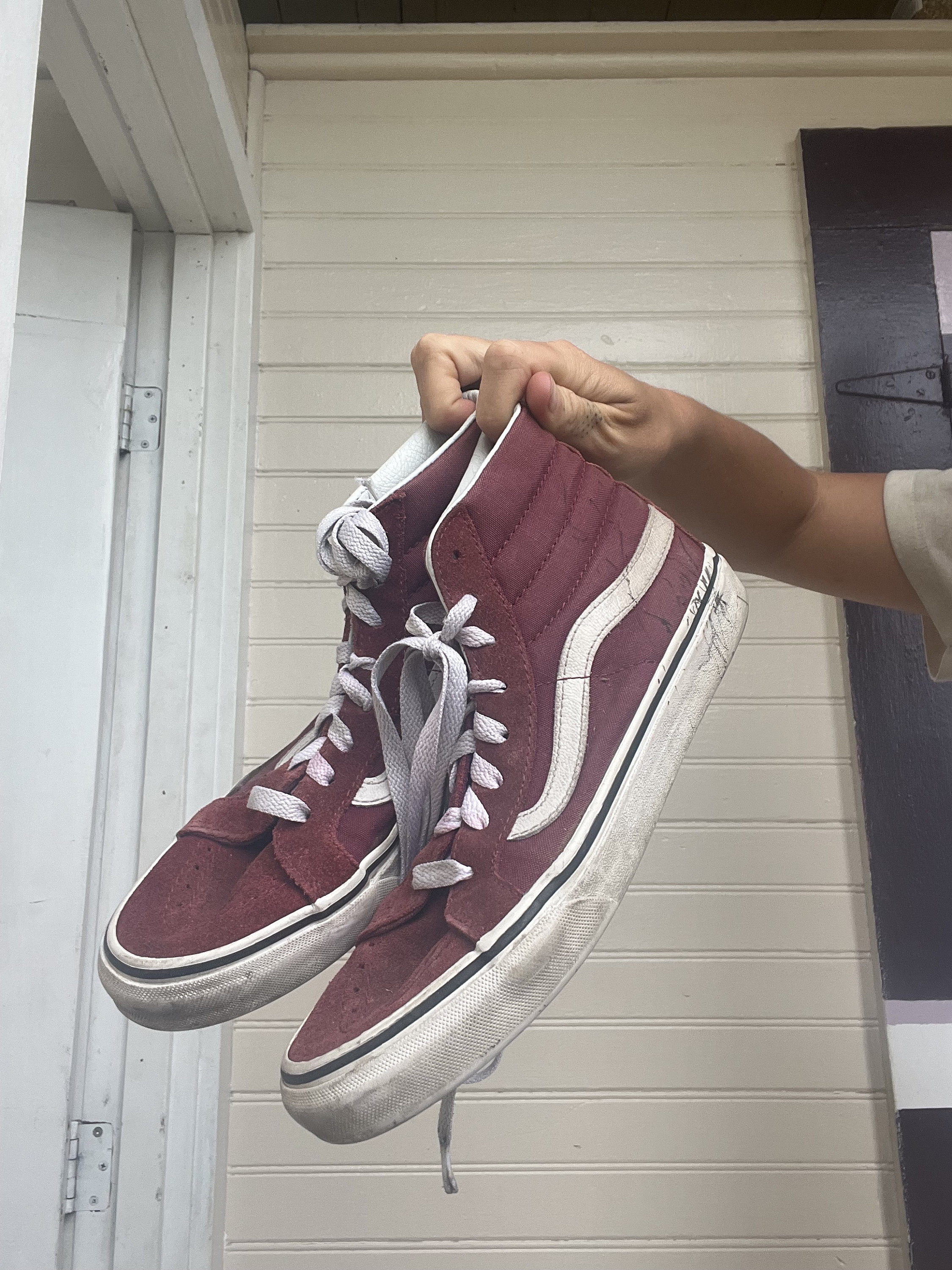 Classic Vans Skate Highs Hightop Sneakers Skateboarding Shoes Authentic Maroon Burgundy White Versatile Comfortable Retro Unisex 6 7.5 Etsy