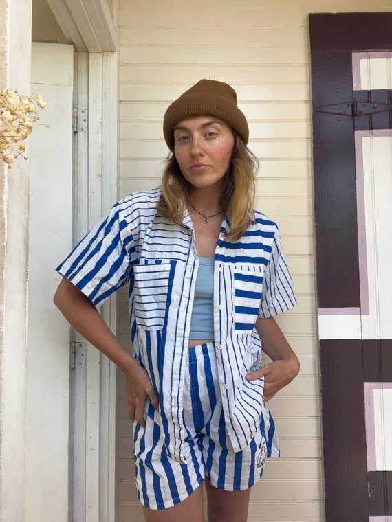 80s French Navy Nautical Short Set 2 Piece Cobalt 