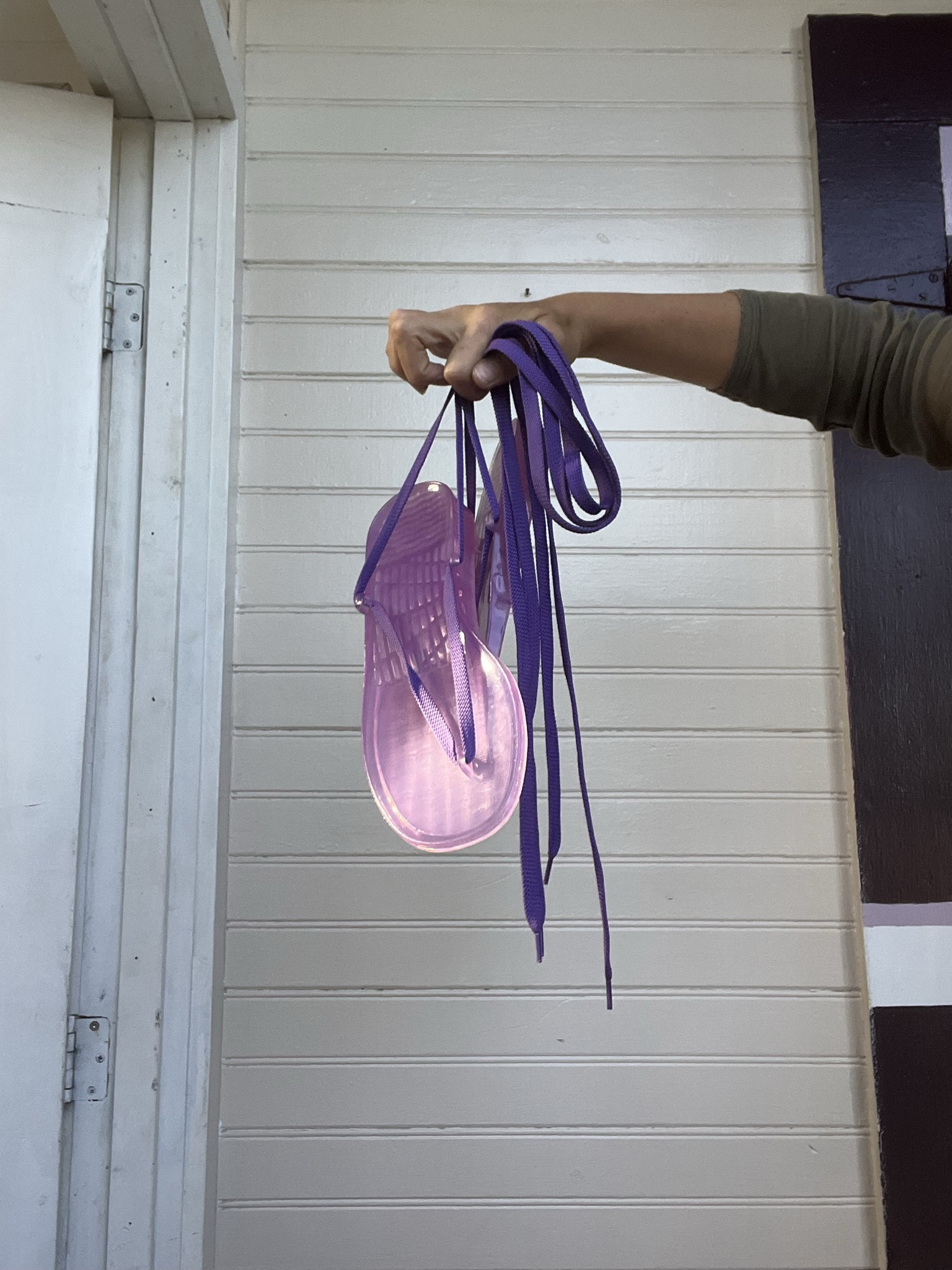 Y2k 00s 90s Plastic Jelly Sandals Jellies Purple Lace up Cord