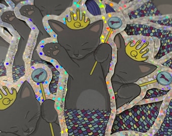 Gray Purrmaid - Quincy - Glitter Sticker