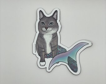 Gray and White Purrmaid- Olivia - Magnet