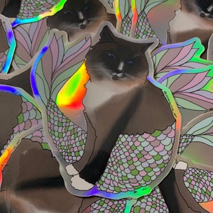 Maine Coone Purrmaid - Ciel - Holographique Sticker