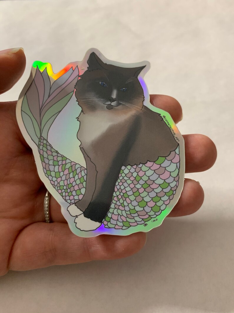 Maine Coone Purrmaid Sky Holographic Sticker