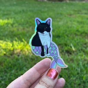 Black and White Purrmaid - Alfredo - Holographic Sticker