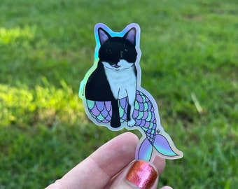 Black and White Purrmaid - Alfredo - Holographic Sticker