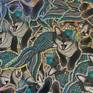 Purrmaid Tabby Gris - Lucy - Paillettes Sticker