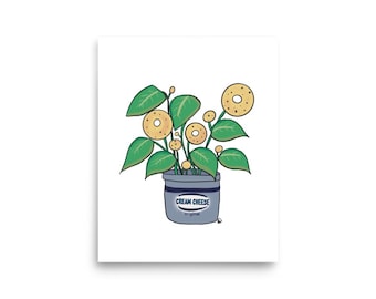 Bagel Plant and Cream Cheese Art Print with White Background
