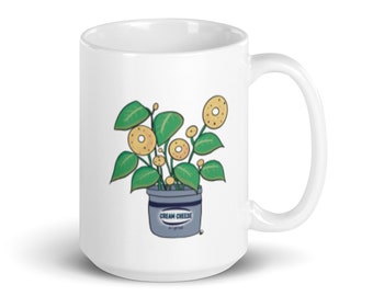 Bagel Plant in a Cream Cheese Planter - White Glossy Ceramic Mug