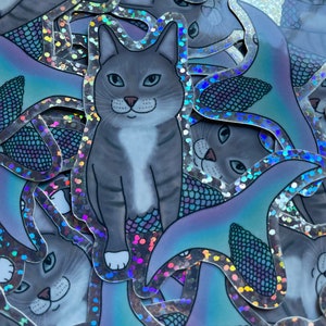 Purrmaid Tabby Gris - Olivia - Paillettes Sticker