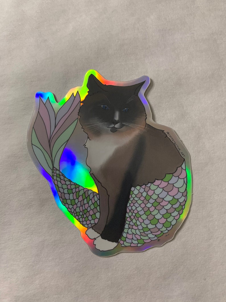 Maine Coone Purrmaid Sky Holographic Sticker