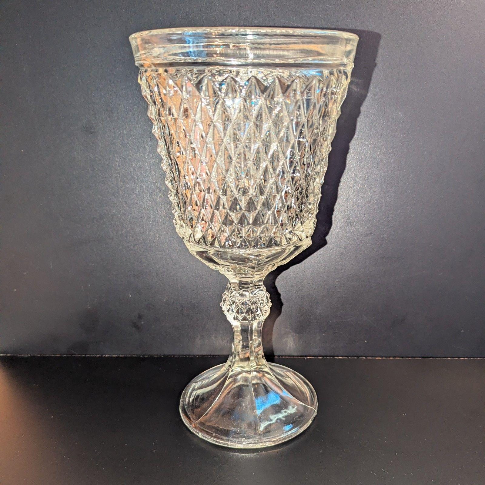 Vintage Large Clear Glass Indiana Glass Diamond Point Compote Vase 11" Tall