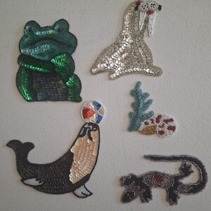 Land and sea life sequins and bead appliques set of 12 pieces