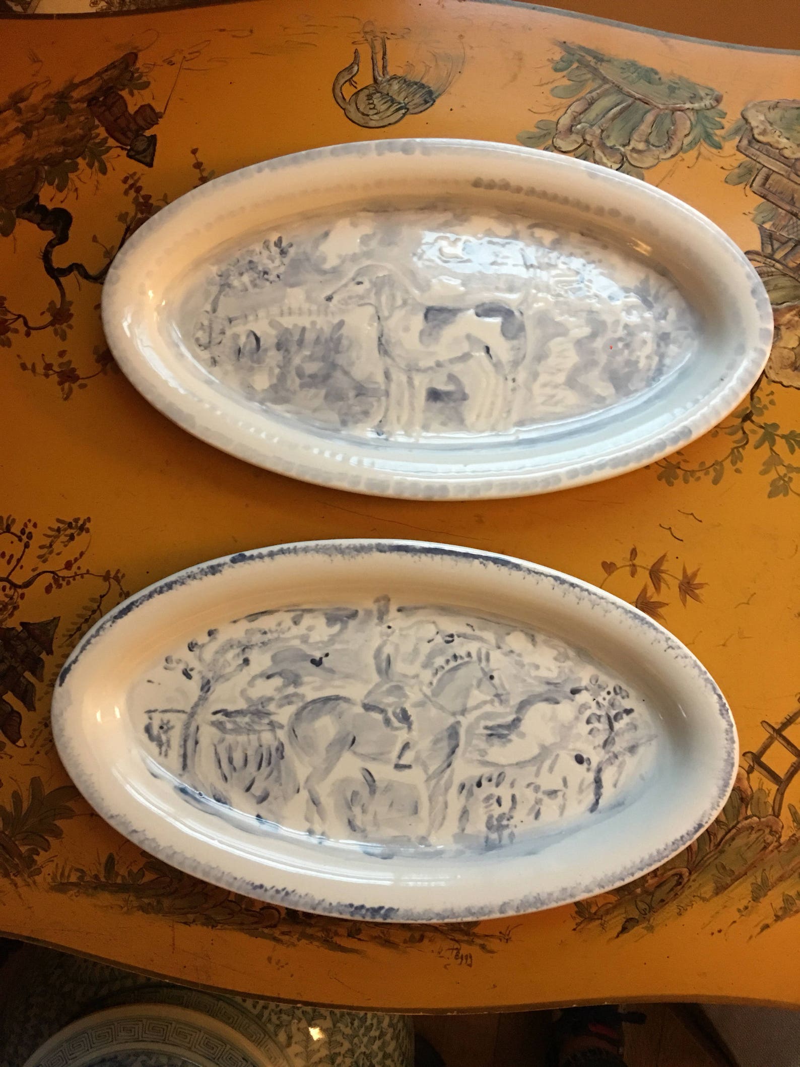Hand Painted Oval Bisque Platter With Horse and Pastoral Scene Etsy