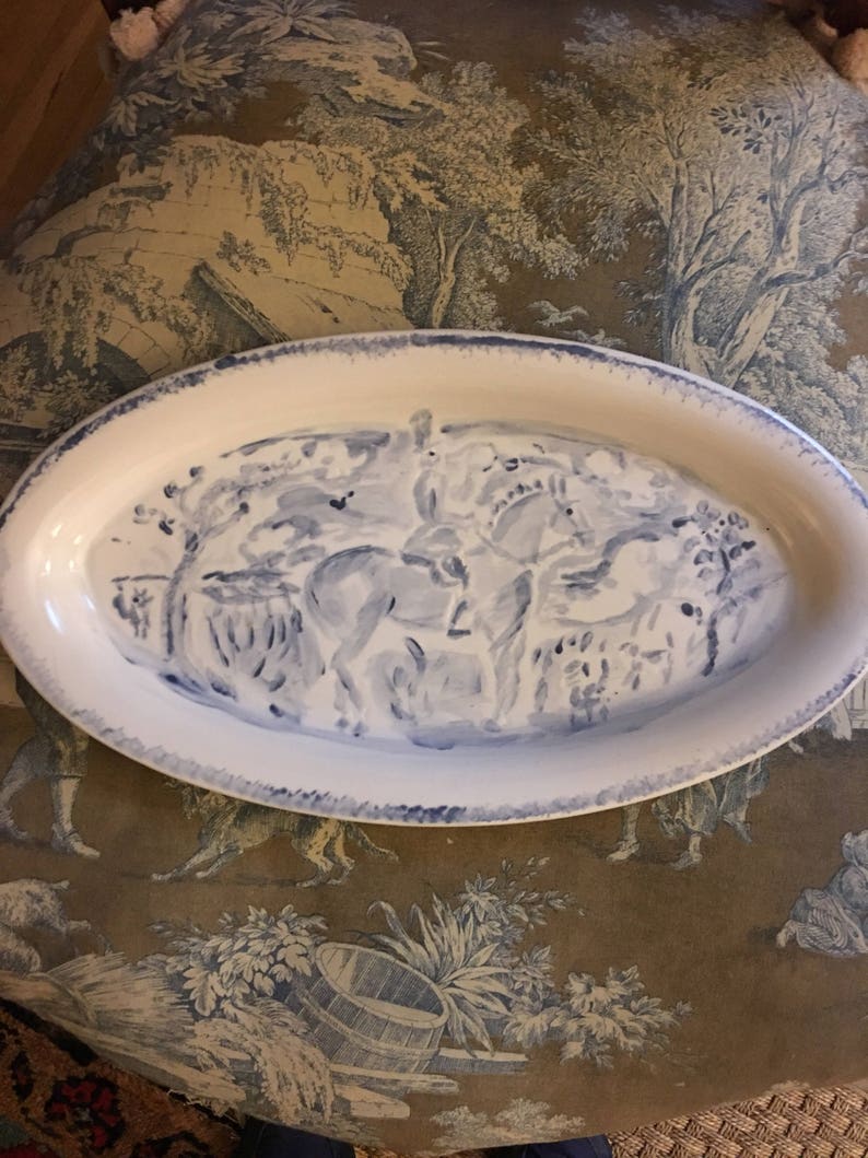 Hand Painted Oval Bisque Platter With Horse and Pastoral Scene Etsy