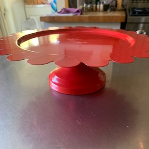 Red Metal Pedestal Cake Plate